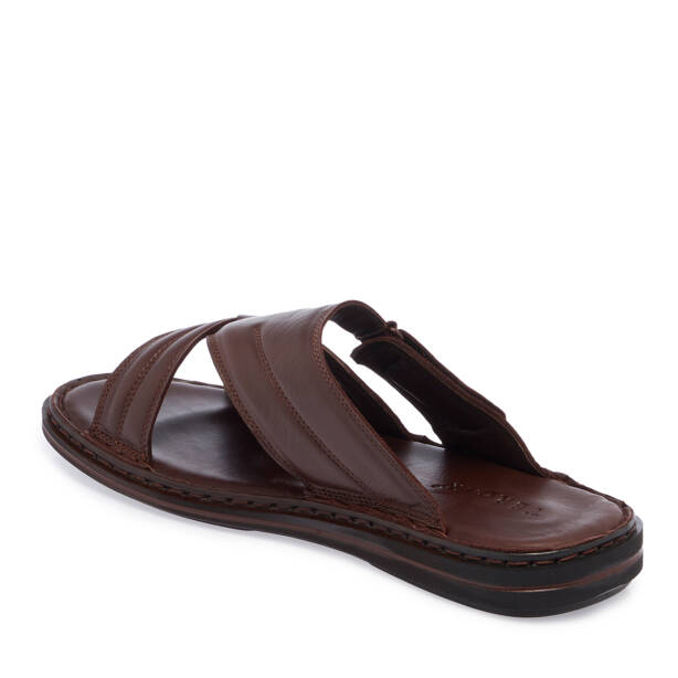 Kahverengi Hakiki Deri Erkek Terlik - E26Y1TR57602-A24 - 3