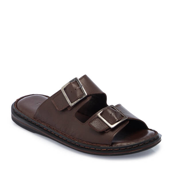 Kahverengi Hakiki Deri Erkek Terlik - E26Y1TR57609-A24 - 2