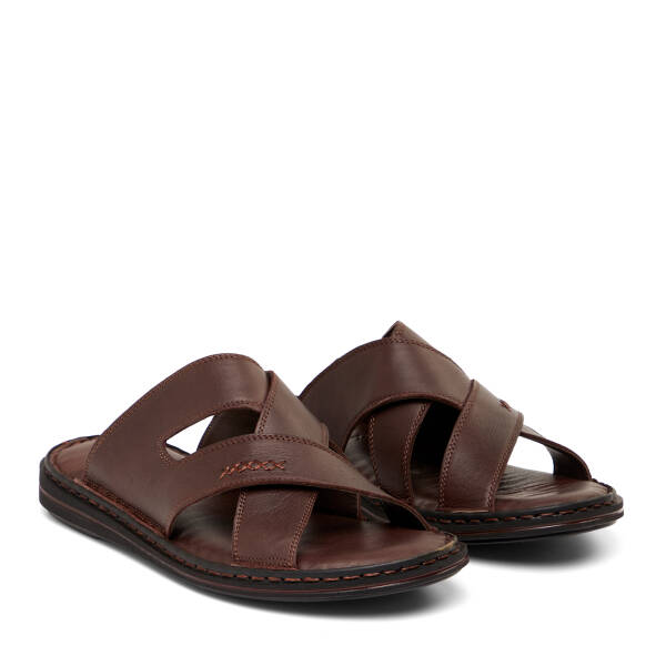 Kahverengi Hakiki Deri Erkek Terlik - E26Y1TR57610-A24 - 2