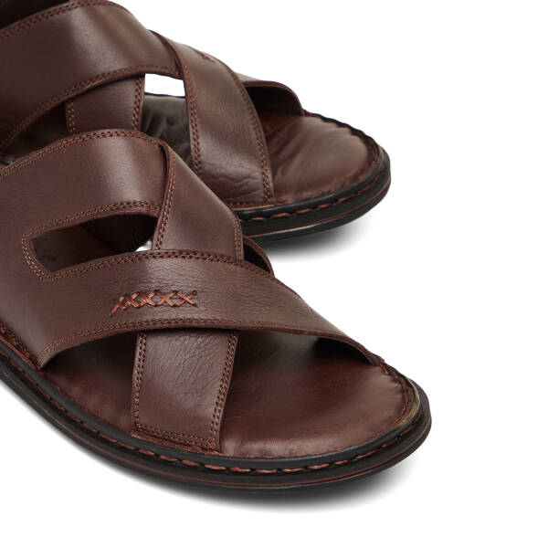 Kahverengi Hakiki Deri Erkek Terlik - E26Y1TR57610-A24 - 3