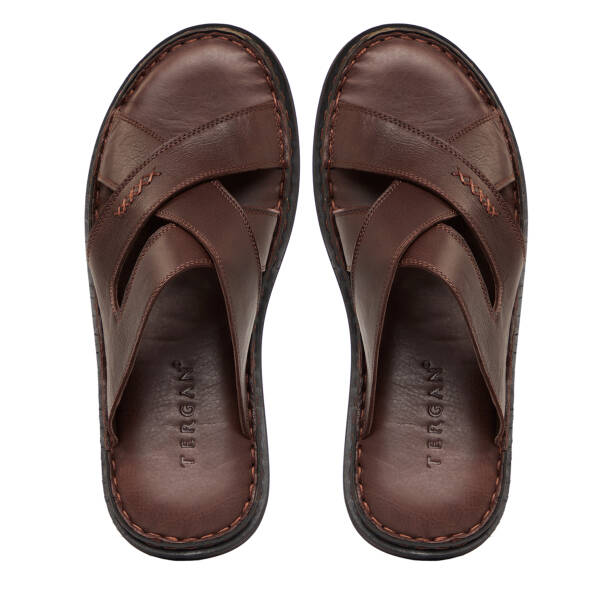 Kahverengi Hakiki Deri Erkek Terlik - E26Y1TR57610-A24 - Tergan