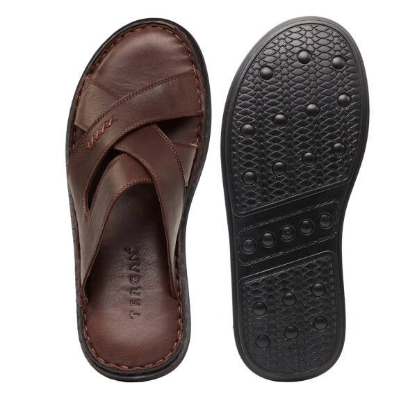 Kahverengi Hakiki Deri Erkek Terlik - E26Y1TR57610-A24 - 6