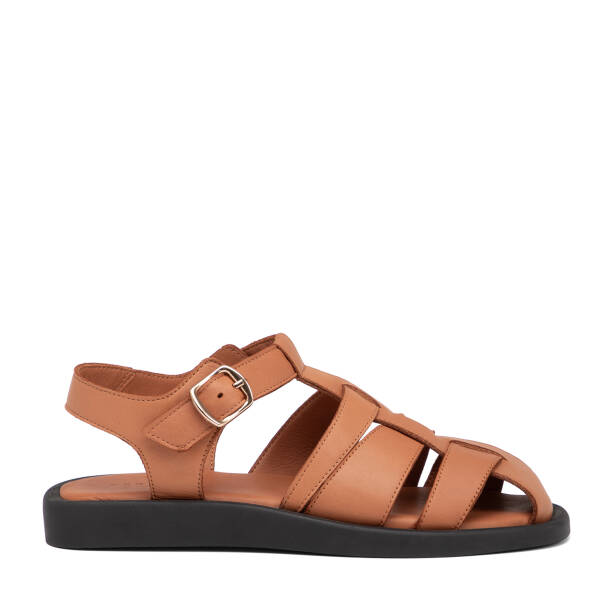 Kahverengi Hakiki Deri Kadın Sandalet - K25Y1SN68106-K68 - 1