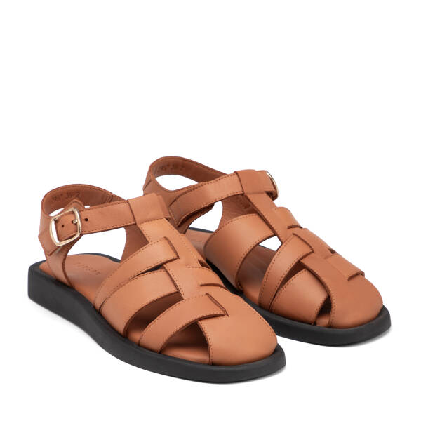 Kahverengi Hakiki Deri Kadın Sandalet - K25Y1SN68106-K68 - 2