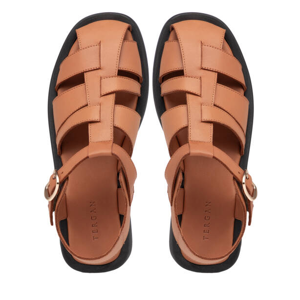 Kahverengi Hakiki Deri Kadın Sandalet - K25Y1SN68106-K68 - 5