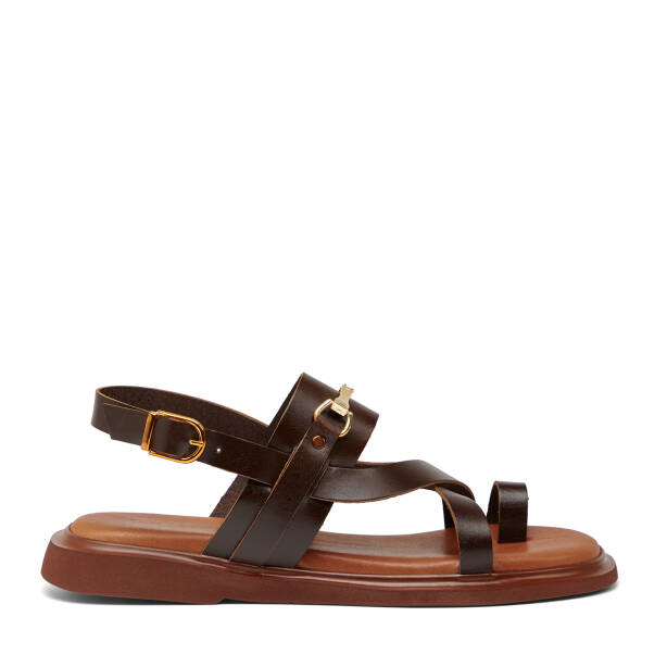 Kahverengi Hakiki Deri Kadın Sandalet - K26Y1SN68450-O09 - Tergan