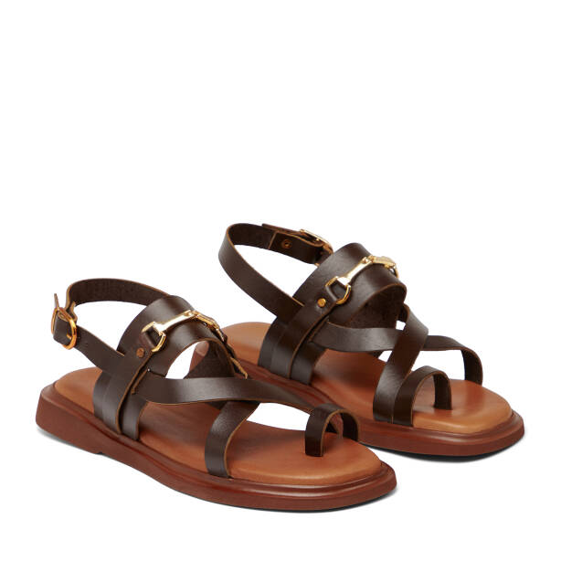 Kahverengi Hakiki Deri Kadın Sandalet - K26Y1SN68450-O09 - Tergan