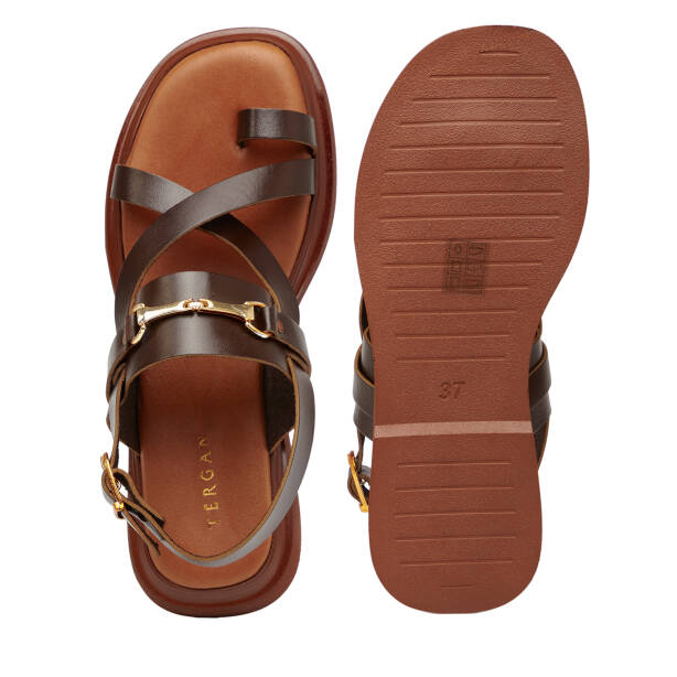 Kahverengi Hakiki Deri Kadın Sandalet - K26Y1SN68450-O09 - Tergan