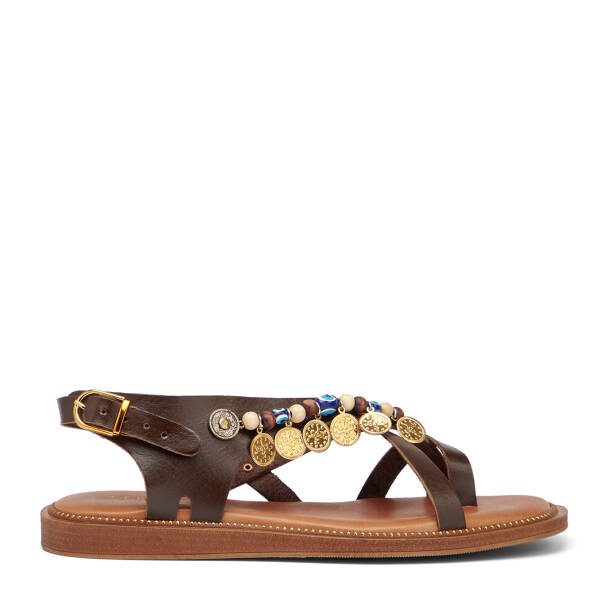 Kahverengi Hakiki Deri Kadın Sandalet - K26Y1SN68451-O09 - Tergan