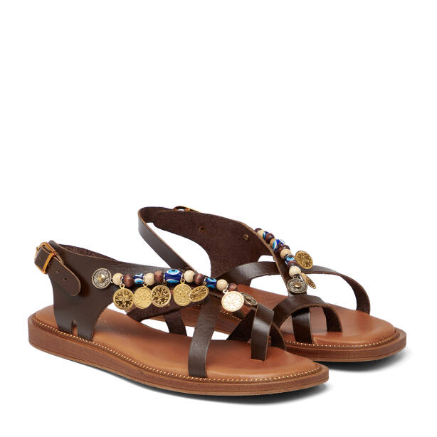 Kahverengi Hakiki Deri Kadın Sandalet - K26Y1SN68451-O09 - Tergan