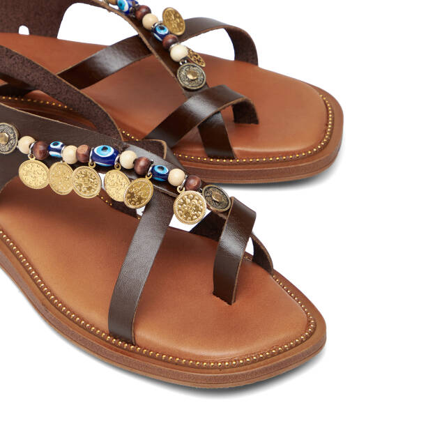 Kahverengi Hakiki Deri Kadın Sandalet - K26Y1SN68451-O09 - Tergan