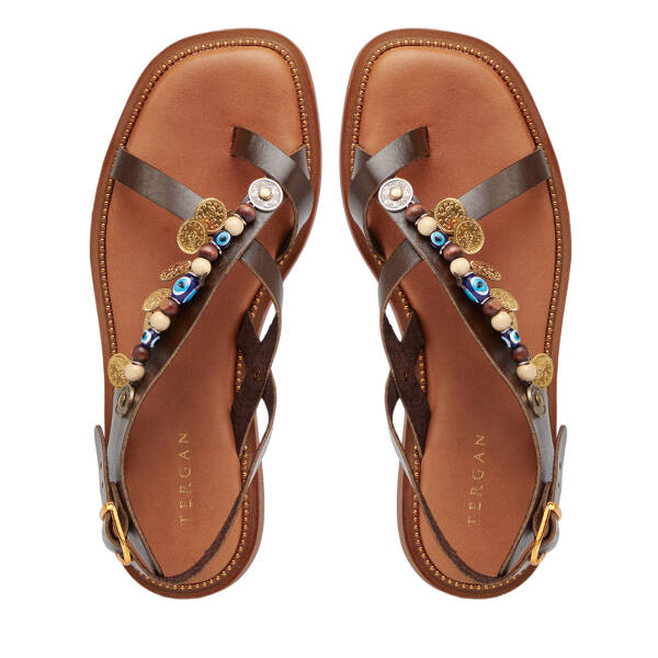 Kahverengi Hakiki Deri Kadın Sandalet - K26Y1SN68451-O09 - 5