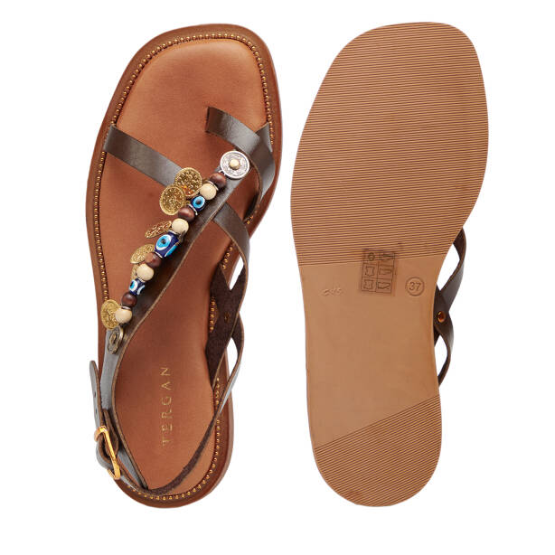 Kahverengi Hakiki Deri Kadın Sandalet - K26Y1SN68451-O09 - Tergan