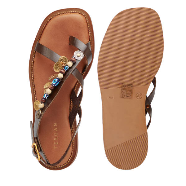 Kahverengi Hakiki Deri Kadın Sandalet - K26Y1SN68451-O09 - 6