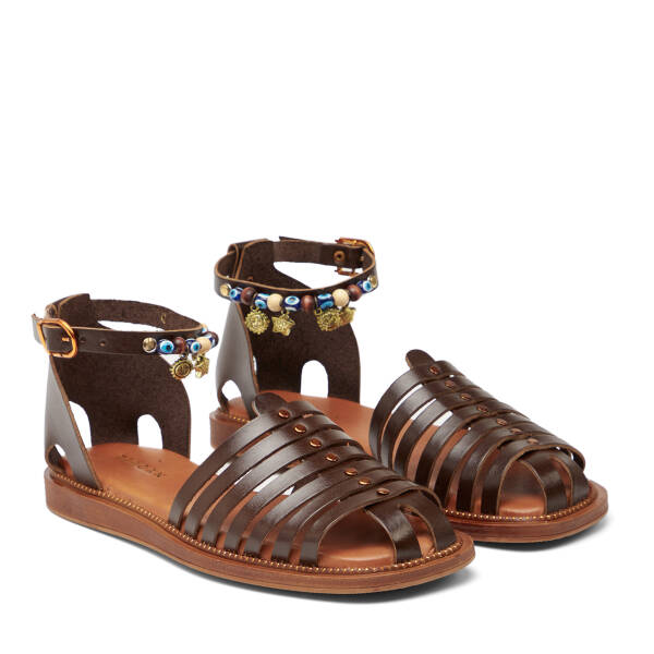 Kahverengi Hakiki Deri Kadın Sandalet - K26Y1SN68452-O09 - 2