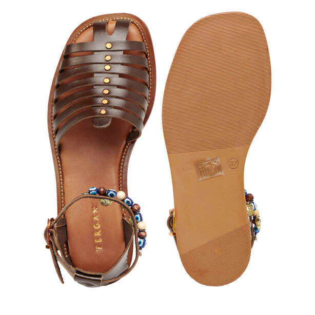Kahverengi Hakiki Deri Kadın Sandalet - K26Y1SN68452-O09 - Tergan