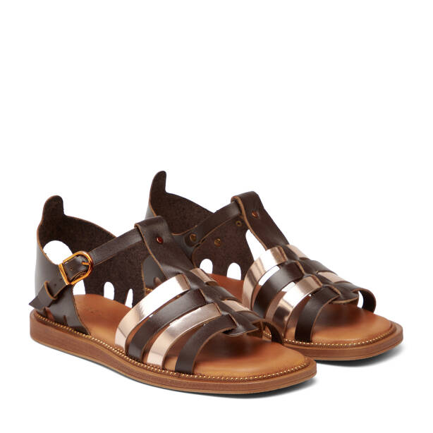 Kahverengi Hakiki Deri Kadın Sandalet - K26Y1SN68453-O09 - Tergan