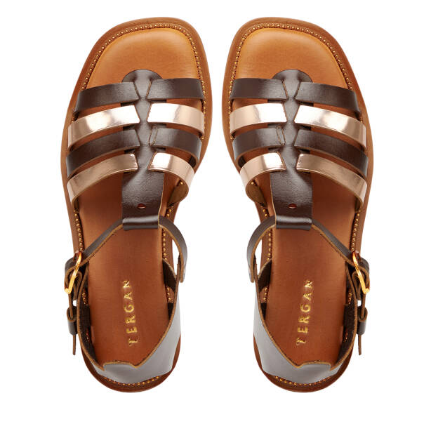 Kahverengi Hakiki Deri Kadın Sandalet - K26Y1SN68453-O09 - Tergan