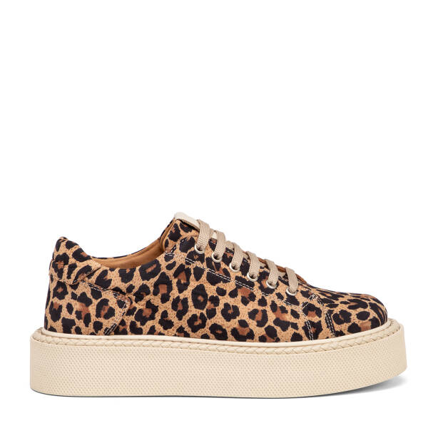 Kahverengi Leopar Desenli Hakiki Deri Kadın Sneaker - K25I1AY67877-U5S - 1
