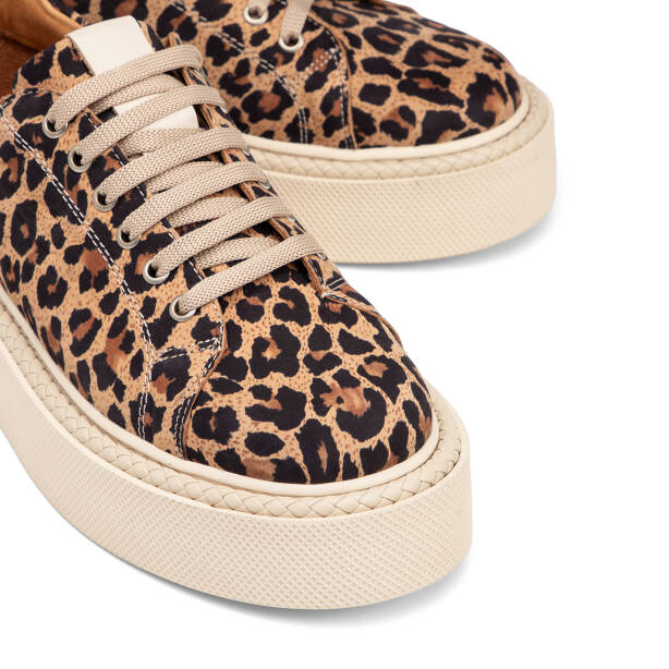 Kahverengi Leopar Desenli Hakiki Deri Kadın Sneaker - K25I1AY67877-U5S - 3
