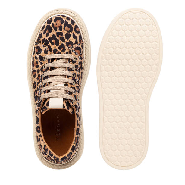 Kahverengi Leopar Desenli Hakiki Deri Kadın Sneaker - K25I1AY67877-U5S - 6