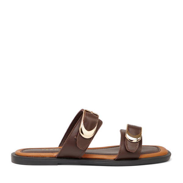 Kahverengi Hakiki Deri Kadın Terlik - K26Y1TR68420-A24 - 1