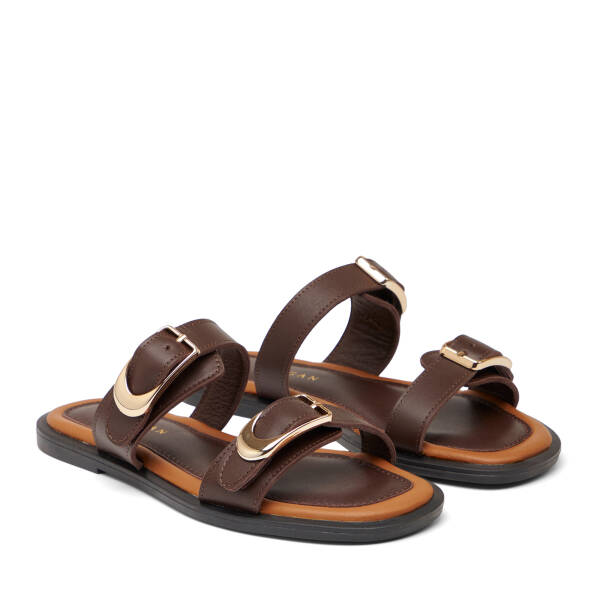 Kahverengi Hakiki Deri Kadın Terlik - K26Y1TR68420-A24 - 2