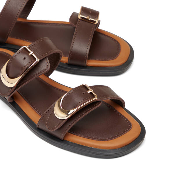 Kahverengi Hakiki Deri Kadın Terlik - K26Y1TR68420-A24 - 3