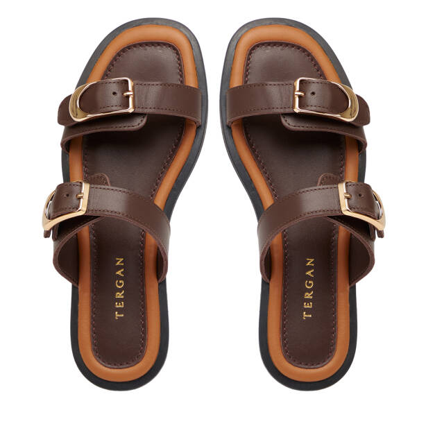 Kahverengi Hakiki Deri Kadın Terlik - K26Y1TR68420-A24 - Tergan
