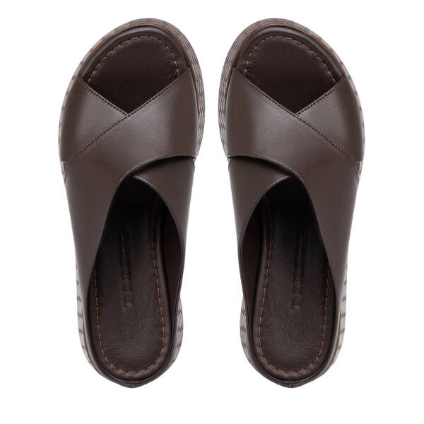 Kahverengi Hakiki Deri Kadın Terlik - K26Y1TR68558-A24 - 5