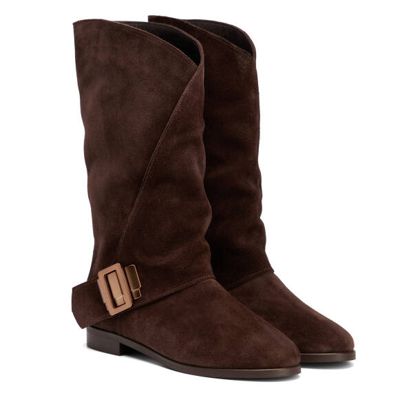 Kahverengi Hakiki Süet Deri Kadın Çizme - K26K1CM68762-B85 - 2
