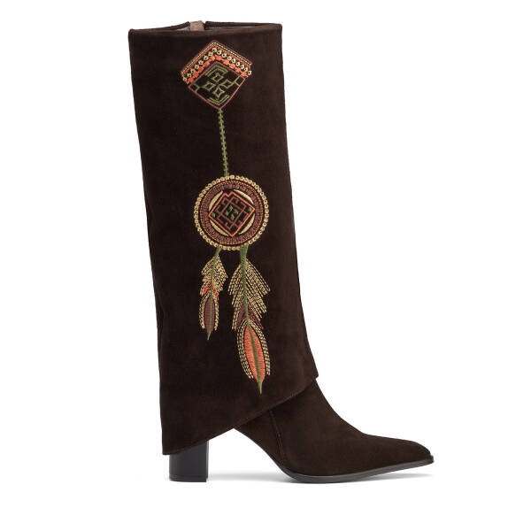 Kahverengi Hakiki Süet Deri Kadın Çizme - K26K1CM68765-B85 - 1