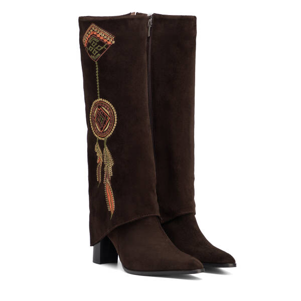 Kahverengi Hakiki Süet Deri Kadın Çizme - K26K1CM68765-B85 - 2