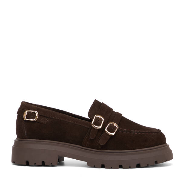 Kahverengi Hakiki Süet Deri Kadın Loafer - K26S1AY68922-B85 - Tergan