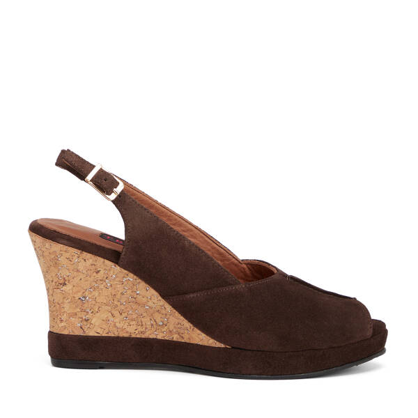 Kahverengi Hakiki Süet Deri Kadın Sandalet - K26Y1SN68493-B85 - 1