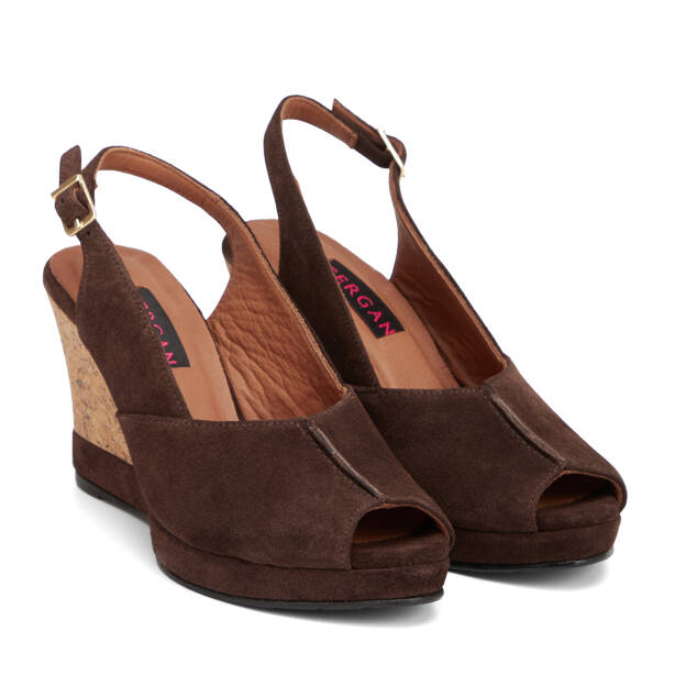 Kahverengi Hakiki Süet Deri Kadın Sandalet - K26Y1SN68493-B85 - 2