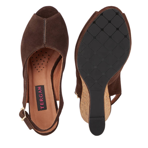 Kahverengi Hakiki Süet Deri Kadın Sandalet - K26Y1SN68493-B85 - 6
