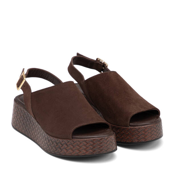 Kahverengi Hakiki Süet Deri Kadın Sandalet - K26Y1SN68560-K32 - 2