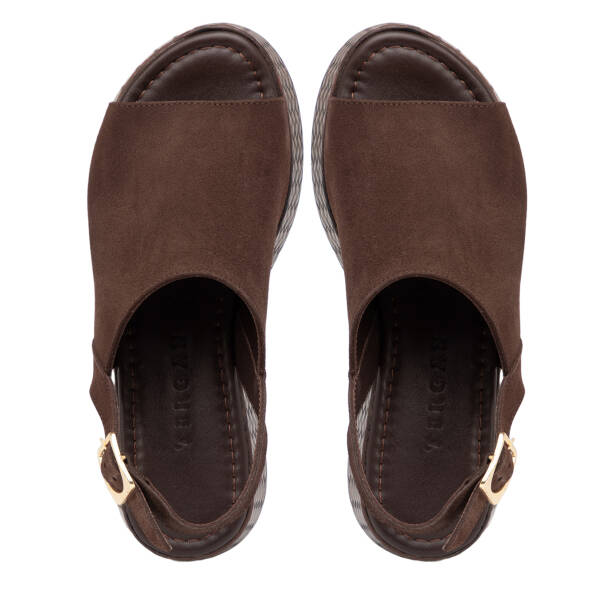 Kahverengi Hakiki Süet Deri Kadın Sandalet - K26Y1SN68560-K32 - 5