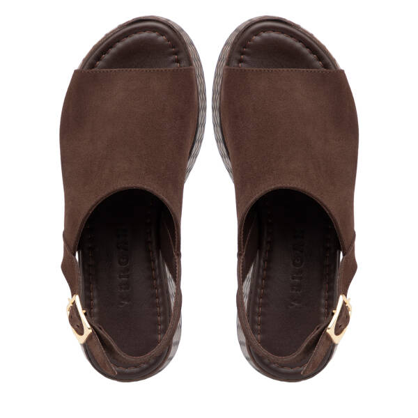 Kahverengi Hakiki Süet Deri Kadın Sandalet - K26Y1SN68560-K32 - 5