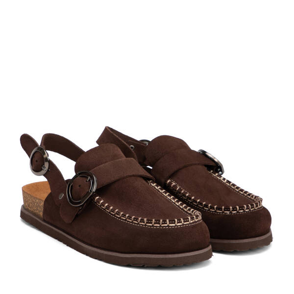 Kahverengi Hakiki Süet Deri Kadın Sandalet - K26Y1SN68618-B85 - 2