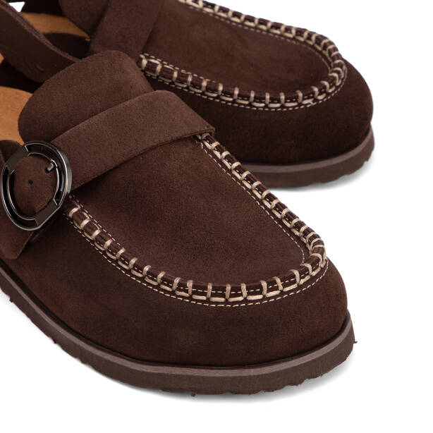 Kahverengi Hakiki Süet Deri Kadın Sandalet - K26Y1SN68618-B85 - 3