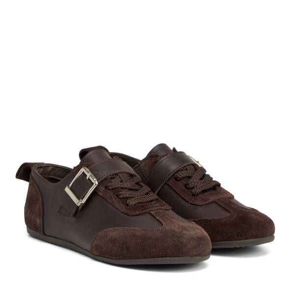 Kahverengi Hakiki Süet Deri Kadın Sneaker - K26S1AY68838-W20 - 2