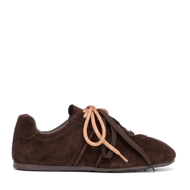 Kahverengi Hakiki Süet Deri Kadın Sneaker - K26S1AY68840-B85 - Tergan
