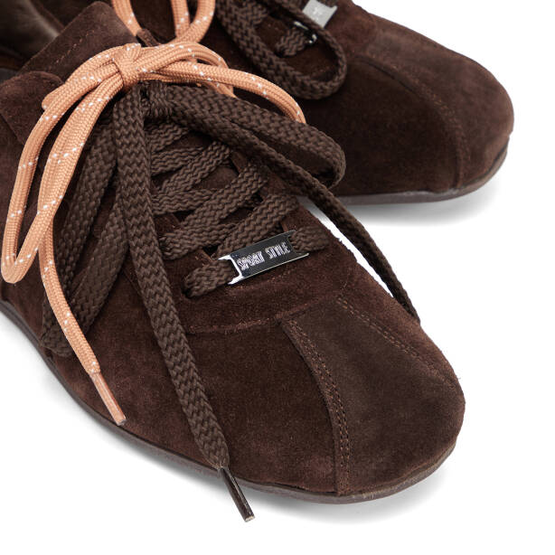 Kahverengi Hakiki Süet Deri Kadın Sneaker - K26S1AY68840-B85 - Tergan