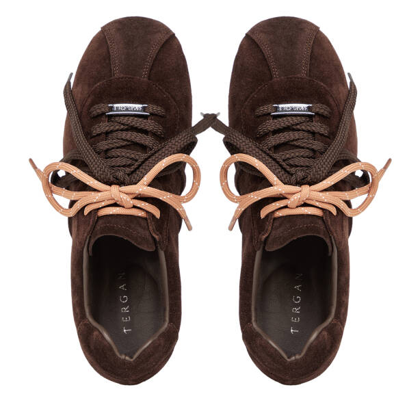 Kahverengi Hakiki Süet Deri Kadın Sneaker - K26S1AY68840-B85 - Tergan