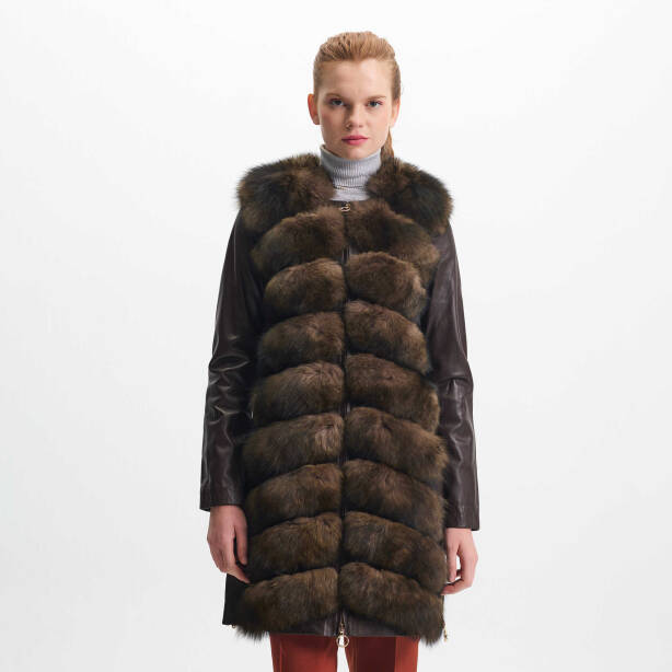 Kahverengi Kürk - Deri Kadın Kürk Kaban - K23KKM320382-S1S - Tergan