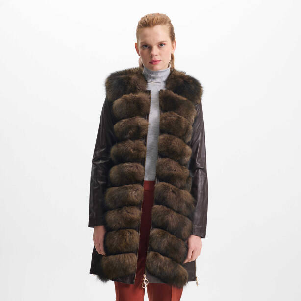 Kahverengi Kürk - Deri Kadın Kürk Kaban - K23KKM320382-S1S - Tergan