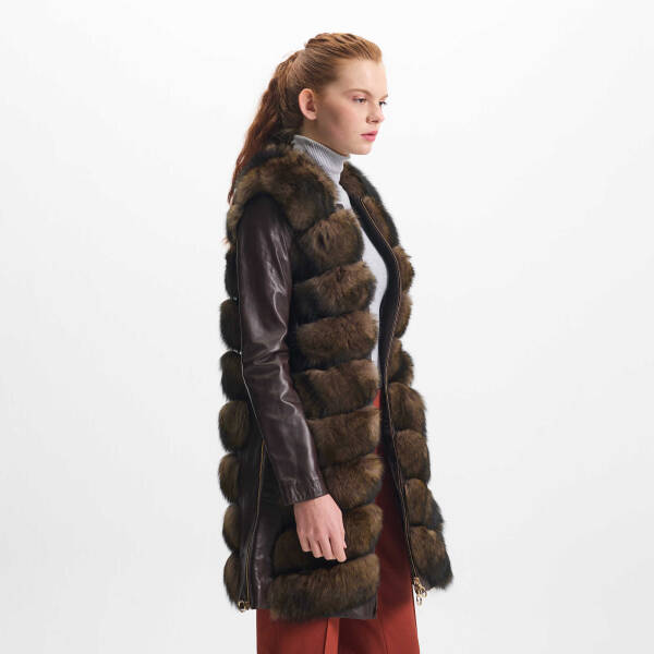 Kahverengi Kürk - Deri Kadın Kürk Kaban - K23KKM320382-S1S - 3