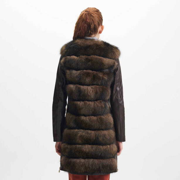 Kahverengi Kürk - Deri Kadın Kürk Kaban - K23KKM320382-S1S - Tergan